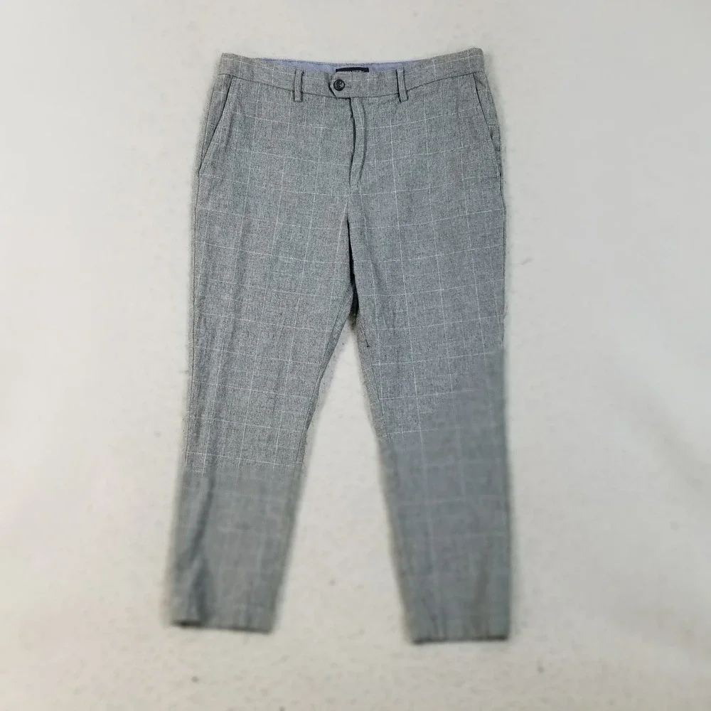 Banana Republic Pants Mens 34x27 Grey Windowpane Slim-Tapered Fit Chino Trousers
